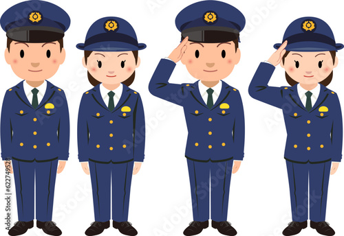 制服姿の男女警察官のイラスト（冬服）