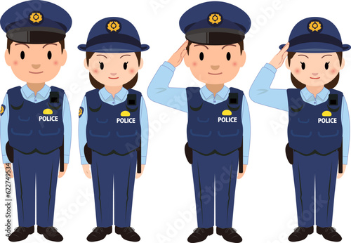 制服姿の男女警察官のイラスト（夏服・ワイシャツ） photo
