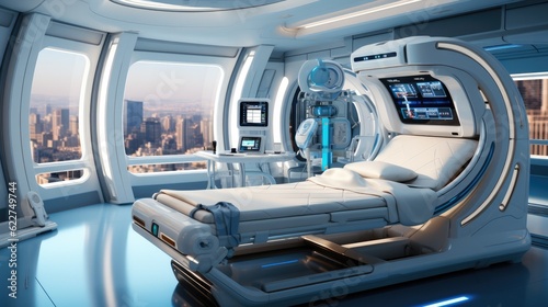 Futuristic hospital room, Medical facilities and communication network. Medical technology. © visoot