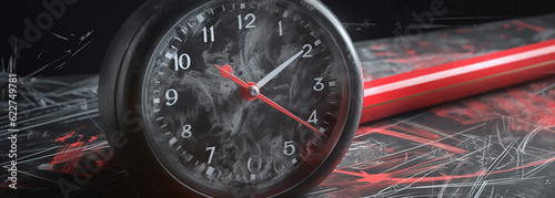 Learning Time: Clock and School Tools on Chalkboard