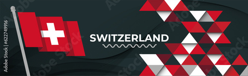 Switzerland Flag for National day design for Swiss people. Modern red white abstract banner cover template. Corporate Business Swiss flag. Vector illustration.