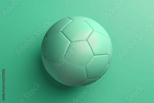 Pastel mint green soccer ball on a top-down view in a pastel green background