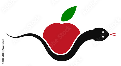 Simple cute snake and apple silhouette icon. Flat vector illustration isolated on white background.