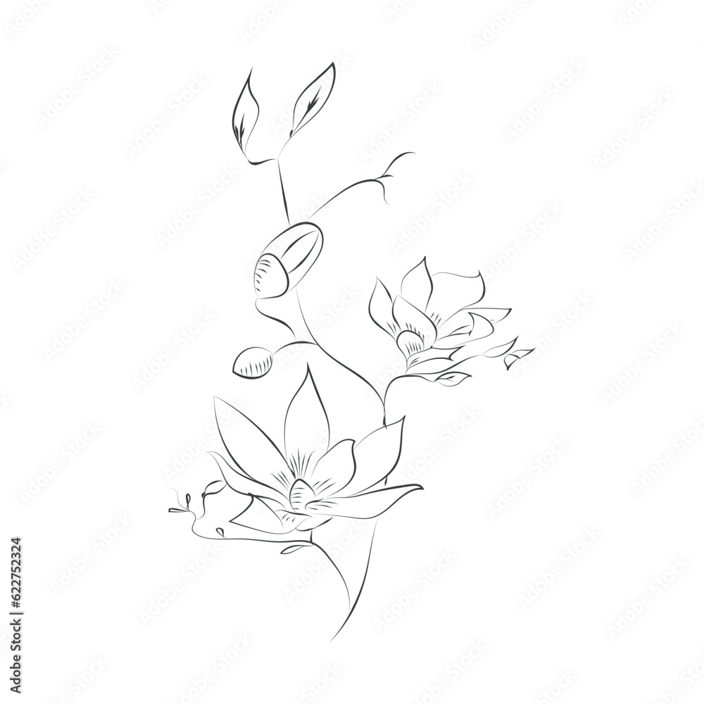 Line Drawing Botanical Wreath. Herbs and florals 04 Line Drawing Botanical Wreath. Herbs and florals 04