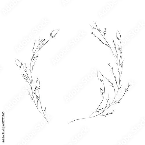 Line Drawing Botanical Wreath. Herbs and florals 11