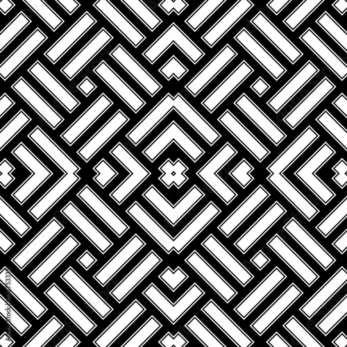 Wicker pattern. Basket weave motif. Braiding stripes ornament wallpaper. Seamless surface pattern design with polygons. Digital paper for textile print, web designing. Ethnic embroidery illustration.