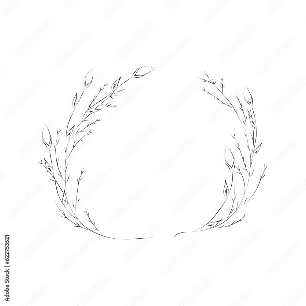 Line Drawing Botanical Wreath. Herbs and florals 20