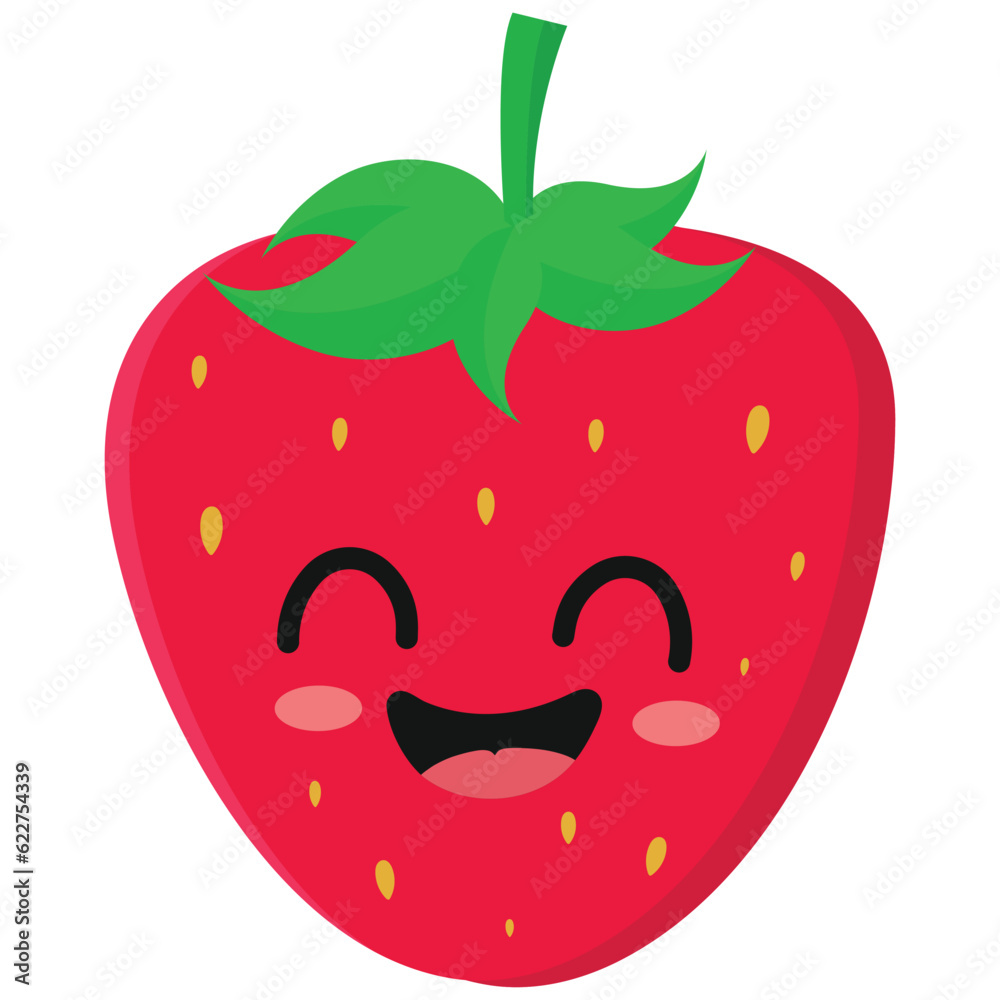 Happy cute smiling Strawberry Cute fruit vector character isolated on white