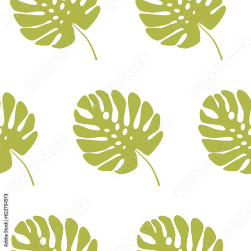 Palm leaf on white background, seamless pattern, vector. Palm leaves on a white background.