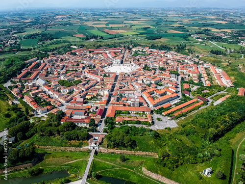 Aerial view of Palmanova, a small town with geometrical shape in Udine province, Italy. photo