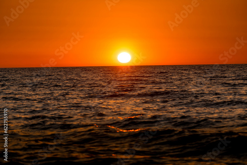 The scenic sunrise over the Caspian sea at the Mahachkala shore in the Dagestan Republic  southern Russia