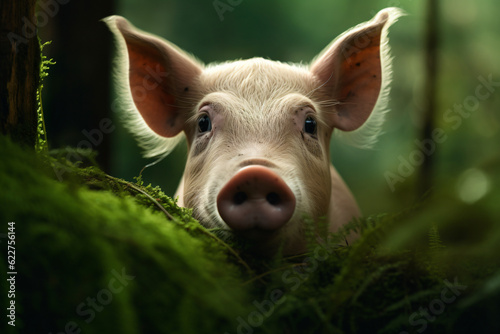 photo of Pigs face on a green forest background © wendi