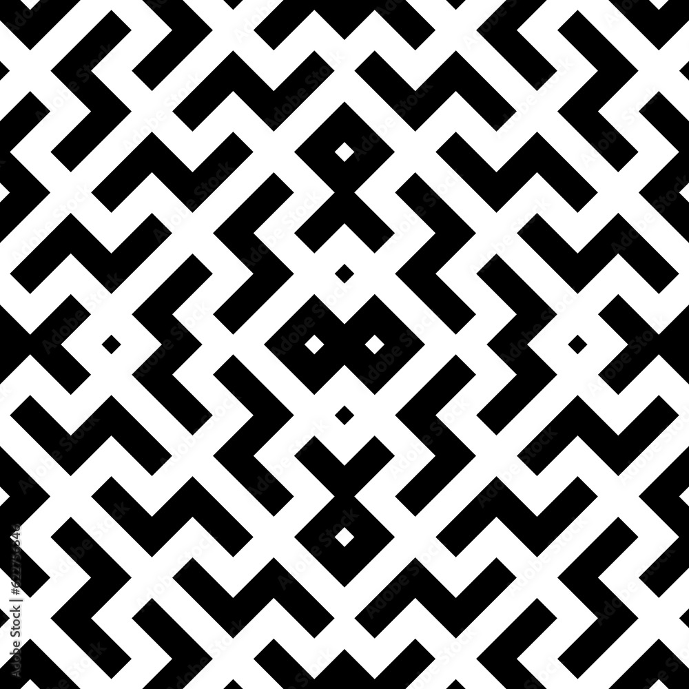Repeated black figures and symbols on white background. Seamless surface pattern design with ethnic ornament. Embroidery wallpaper. Mosaic motif. Digital paper for page fills, web designing. Repeated black figures and symbols on white background. Seamless surface pattern design with ethnic ornament. Embroidery wallpaper. Mosaic motif. Digital paper for page fills, web designing.
