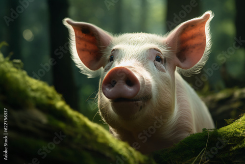 photo of Pigs face on a green forest background