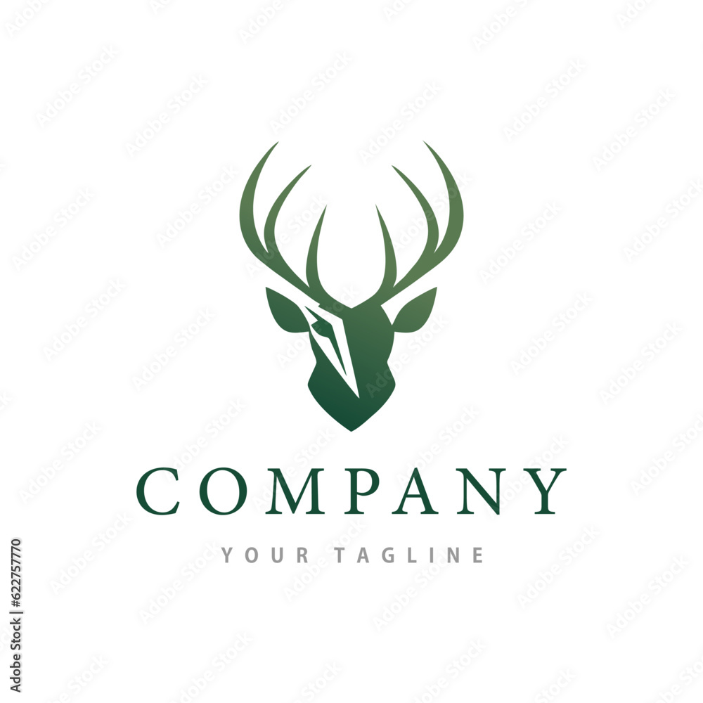 Fototapeta premium Deer head logo, green, isolated on white background, simple design template vector illustration