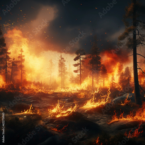 3d illustration Forest fires