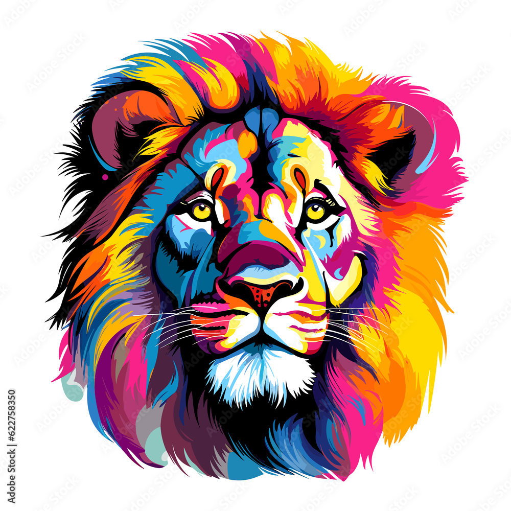 Abstract lion in pop style art on white background. AI generated