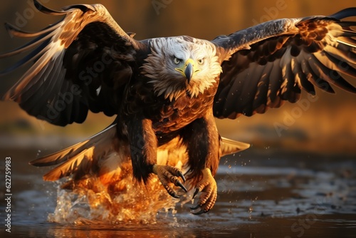 american bald eagle in flight over alaskan waters © sirisakboakaew
