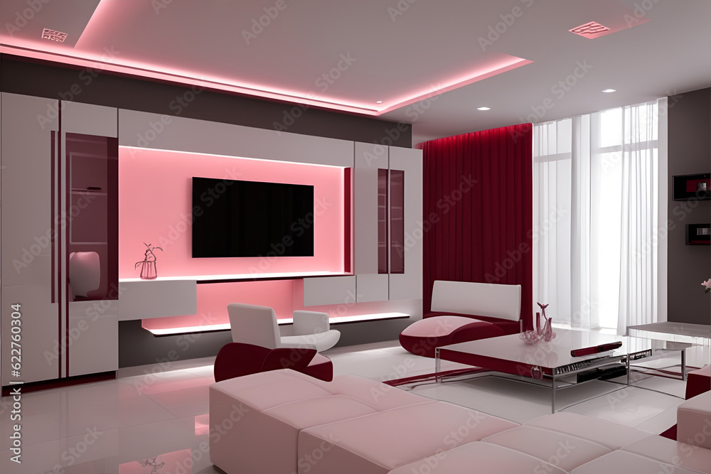 Minimalist interior design for living room. AI generated illustration