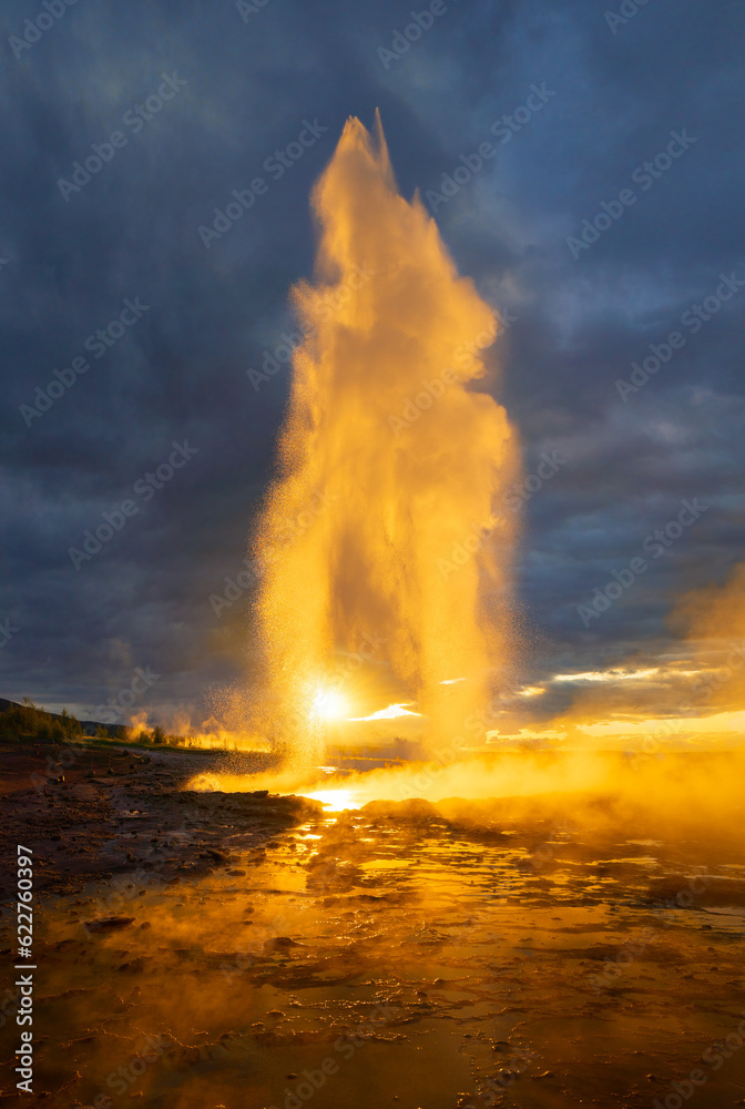 Geyser hot spring. Tourist attraction in Iceland.