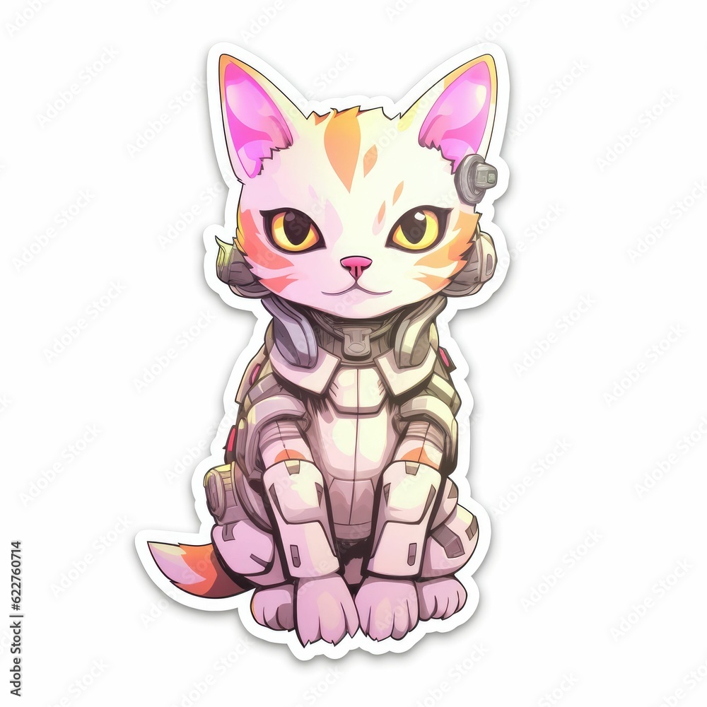 AI generated illustration of a Cyberpunk cat wearing full gear isolated on a white background AI generated illustration of a Cyberpunk cat wearing full gear isolated on a white background