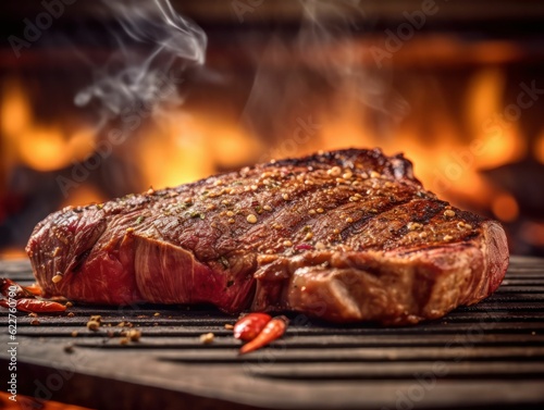 Delicious t-bone steak cooked to perfection on a flame grilled BBQ. AI Generated Art