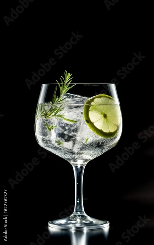 AI generated illustration of Gin and Tonic cocktail on a black background