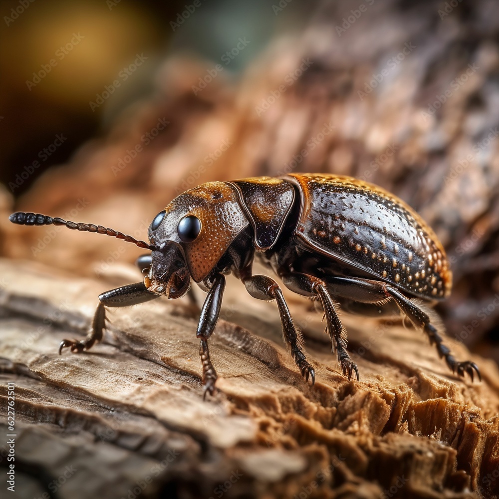 AI generated illustration of a macro of an insect perched on a wooden log AI generated illustration of a macro of an insect perched on a wooden log