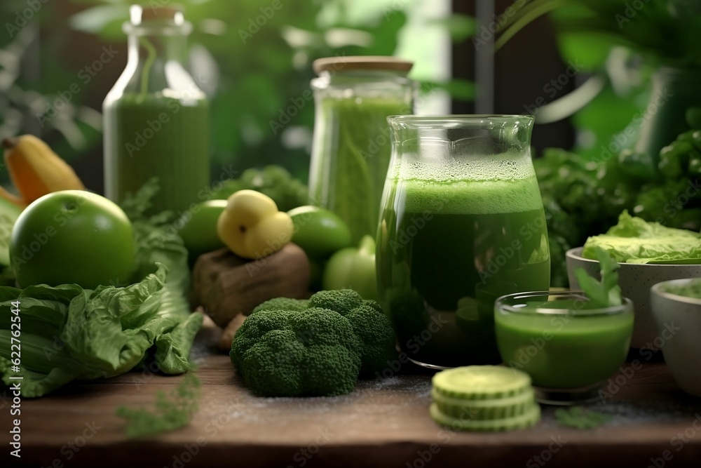 Refreshing glass of green juice, featuring a mix of natural ingredients, ai-generated Refreshing glass of green juice, featuring a mix of natural ingredients, ai-generated