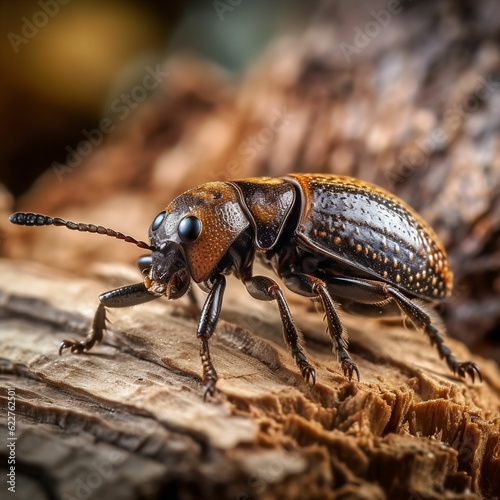 AI generated illustration of a macro of an insect perched on a wooden log © Jumboline/Wirestock Creators