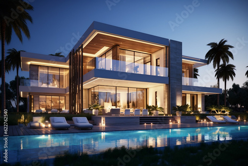 modern villa with swimming pool, generative ai © AIGen