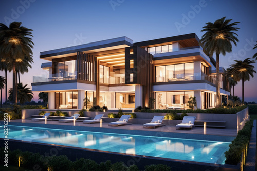 modern villa with swimming pool  generative ai
