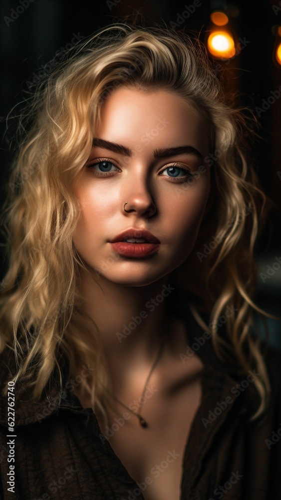 AI generated illustration of a young blond woman posing for the camera