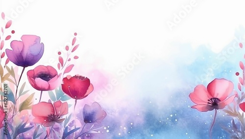 Colorful watercolor painting depicting vibrant flowers. AI-generated.