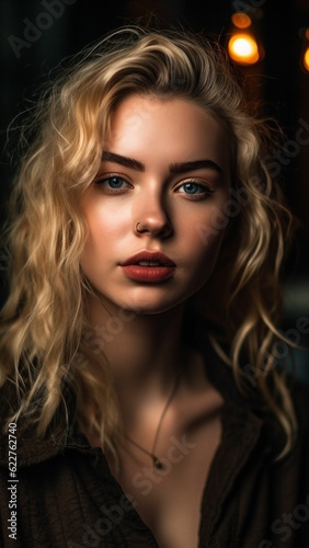 AI generated illustration of a young blond woman posing for the camera