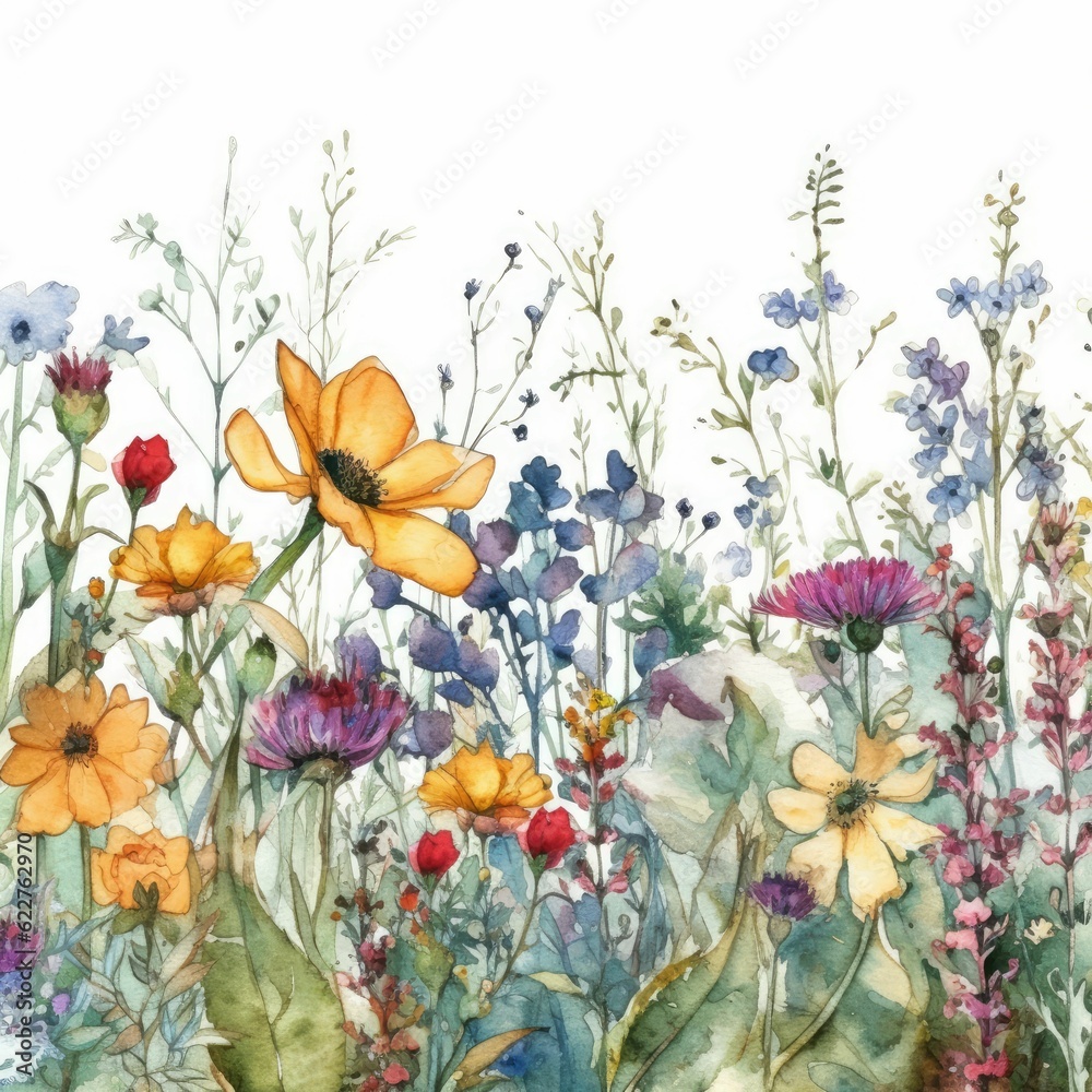 AI generated illustration of a vibrant painting of a picturesque garden of blooming flowers