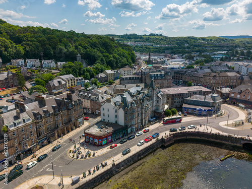 Cuadro en lienzo Aerial drone photo of the town centre in Oban, Scotland