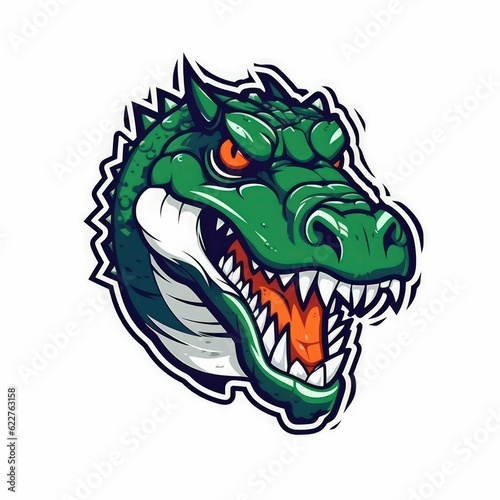Logo design of an alligator in green and white colors isolated on a white background Ai-generated © Al Exo/Wirestock Creators