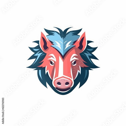 Wild boar logo design in pink and blue colors isolated on a white background   Ai-generated