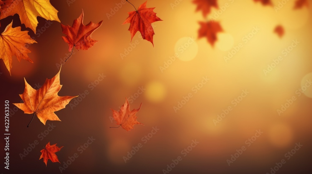 Autumn leaves background with bokeh effect. Generative AI. Autumn leaves background with bokeh effect. Generative AI.