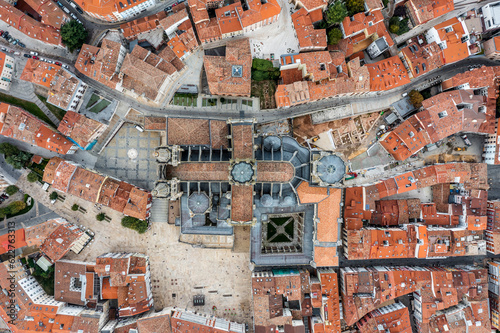 Aerial view of Burgos cathedral, a 13th-century gothic place of worship in Burgos township, Castilla y Leon, Spain.