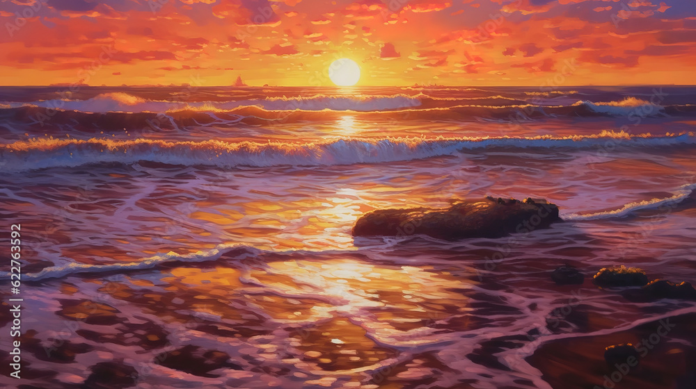 Naklejka premium Tropical beach background in flat style. Generative ai