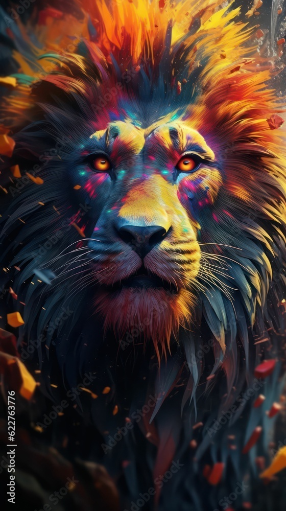 AI generated illustration of a majestic lion standing proudly with its striking golden mane AI generated illustration of a majestic lion standing proudly with its striking golden mane