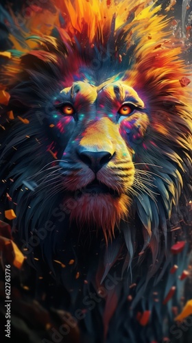 AI generated illustration of a majestic lion standing proudly with its striking golden mane