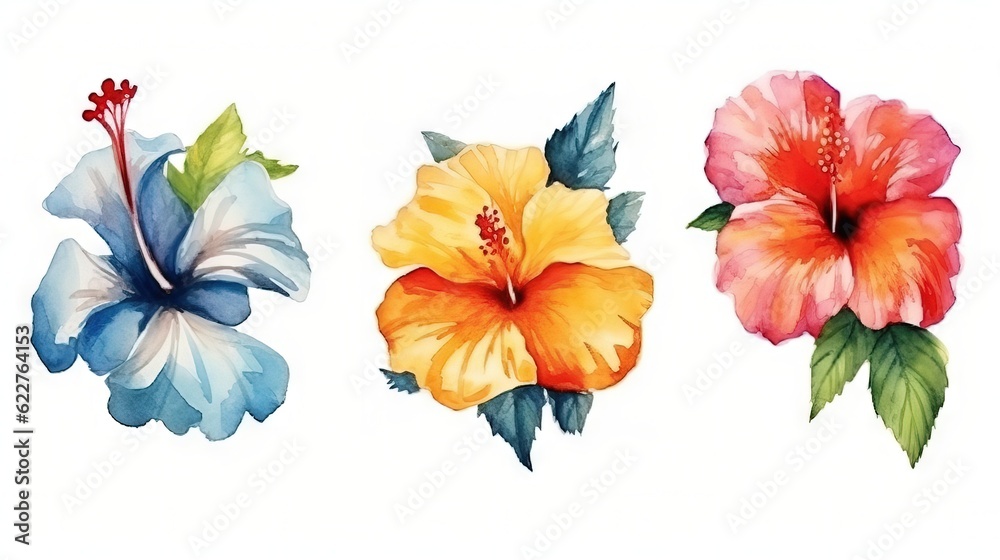 AI generated illustration of a vibrant watercolor painting featuring a set of different flowers AI generated illustration of a vibrant watercolor painting featuring a set of different flowers