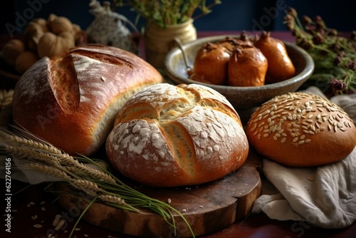 Freshly baked bread on the table in a rustic style.