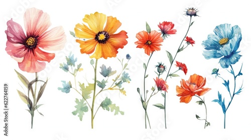 AI generated illustration of a vibrant watercolor painting featuring a set of different flowers © Al Exo/Wirestock Creators