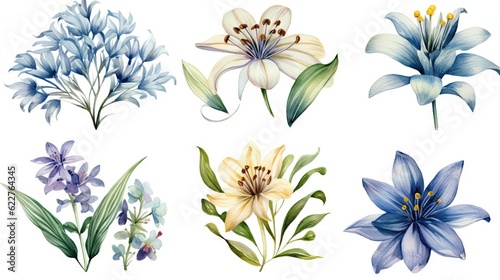 AI generated illustration of a vibrant watercolor painting featuring a set of different flowers © Al Exo/Wirestock Creators
