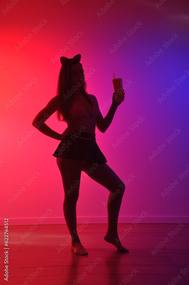 silhueta de bela mulher sexy dançarina sensual fetiche dança a noite 