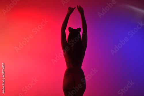silhueta de bela mulher sexy dançarina sensual fetiche dança a noite  photo